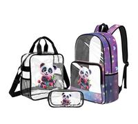 UOIMAG Transparenter Rucksack und Lunchbox für Mädchen, 6-8 Kinder, Büchertasche für Jungen für die Grundschule, panda, L, Casual