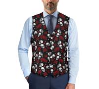 UOIMAG Weste mit Jamaika-Flagge für Herren, leichter Taillenmantel, Business-Anzug, Weste, Totenkopf Rote Rose, 3XL