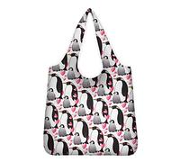UOIMAG Wiederverwendbare Einkaufstasche für Damen, Schultasche, lässige Schultertasche, niedliches Pinguin, Eltern und Kinder, Herzmuster