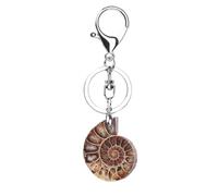 UOMSKTY Schlüsselanhänger Mit Naturstein-Anhänger - Ammoniten-Tiermuschel-Anhänger Aus Naturstein, Schlüsselanhänger Für Motorrad- Und Autotüren, Unisex, Beige/Braun