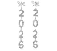 Uonlytech 1 Paar Strass-Ohrhänger: Glitzernde Schmetterlingsohrringe für Damen - 14 cm (5,5 Zoll) - Trendiger Schmuck für Silvester und festliche Anlässe Silberfarben