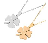 Uonlytech 2 Stück Damenhalskette mit Vierblättrigem Anhänger Verstellbar Titanstahl Gold und Silber Minimalistischer Glücksbringer für Besondere Anlässe