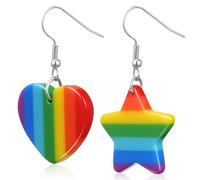 Uonlytech Leichte Acryl Tropfenohrringe mit Regenbogen Herz und Sternanhänger für Damen und Mädchen Modische Ohrhänger für Alltag und Geschenk