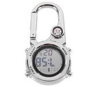 Uonlytech Multifunktionale Taschenuhr mit Karabiner aus Metall Outdoor Hängeuhr Silbernes Gehäuse Präzises Analogquarzwerk Praktischer Clip für Wandern und Alltag