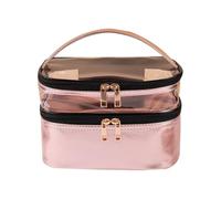Uonlytech Transparente Kosmetiktasche mit Zwei Lagen Tragbarer Kulturbeutel in Pink Make Up Organizer mit Henkel für Reisen und Alltag