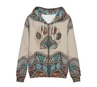 Uourmeti Kapuzenjacke mit Reißverschluss für Damen, Teenager, Mädchen, Herbst-Sweatshirt, Größe XS-5XL, Mandala-Hundepfote, S