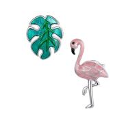 UPKOCH 925 Stück Silber Ohrstecker Asymmetrische Designs Mit Blättern Flamingos Modischer Damenschmuck Für Alltag Und Geschenk
