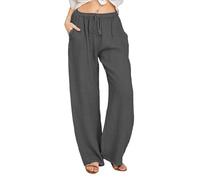 UPOI Hose Damen Leinen Sommerhose Casual Leichte Baumwolle Leinenhose Stoffhose Bequeme Luftige Freizeithose Strandhose Mit Taschen Sommer Freizeit Lang Hose