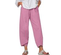 UPOI Hose Damen Leinen Sommerhose Casual Leichte Baumwolle Leinenhose Stoffhose Bequeme Luftige Freizeithose Strandhose Mit Taschen Sommer Freizeit Lang Hose