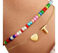 Uqezagpa Doppellagiges Herz Charm Armband Mit Bunten Perlen Anfangsbuchstabe Kupfer Schmuck Armreif Für Frauen Teenager Mädchen Teenager Mädchen Geburtstagsgeschenk Schmuck