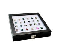 Uqezagpa Elegante Diamonds Storage Box PU Leder Schmuckschatulle Mit Glasfenster Für Sammlerstücke Und Strasssteine Zeigen Transparente Deckelorganisatoren