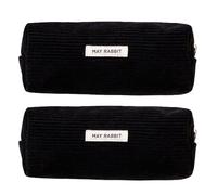 Uqezagpa Federmäppchen aus Cord für Kinder, Studenten, Erwachsene, großes Fassungsvermögen, Stiftebeutel, Reise-Kosmetiktasche, 2 Stück, Schwarz