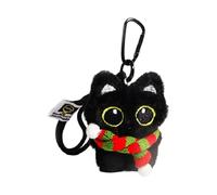 Uqezagpa Lovely Black Cats Plüsch-Schlüsselanhänger, Stofftier, Dekoration für Rucksack, Zubehör und besondere Geschenke für Katzen, Roter und grüner Schal, 9.5*7.5cm