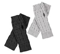 UQTUKO Fingerlose Handschuhe, 2 Paar Winter Gestrickte Handschuhe für Damen, Pulswärmer Strick Armstulpen, Handstulpen Wärmer Kurzer Unisex (Schwarz+Grau)
