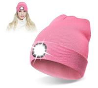 UQTUKO LED Mütze mit Licht, Wiederaufladbare USB Strickmütze mit Licht Beanie Beleuchtete Mütze Winter Warme Stirnlampe Laufmütze für Damen für Angeln, Jogger, Camping, Laufen (Rosa)