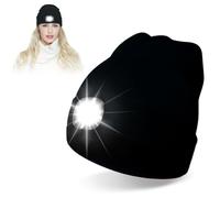 UQTUKO LED Mütze mit Licht, Wiederaufladbare USB Strickmütze mit Licht Beanie Beleuchtete Mütze Winter Warme Stirnlampe Laufmütze für Damen für Angeln, Jogger, Camping, Laufen (Schwarz)