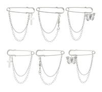 UR URLIFEHALL Silberfarbene Broschen, Sicherheitsnadeln mit Kette, Schmetterling, Kreuz, Charms, Kiltnadeln für Kleidung, Pullover, Schal, Strickjacke, Basteldekoration, 6 Stück