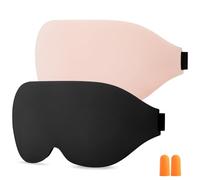 URAQT 2 Stück 3D Schlafmaske für Seitenschläfer, 3D Schlafmaske mit Augenmulden, Augenmaske zum Schlafen ohne Augendruck, für Männer Frauen mit Verstellbar Gummiband, 1 Paar Ohrstöpseln, Schwarz+Rosa