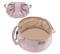 URAQT Kosmetiktasche, Groß Kapazität Make Up Tasche Mit Cord, Tragbare Reise Makeup Tasche Kleine Schminktasche Damen, One-Step Organizer Make Up Tasche Kosmetikbeutel Für Reisen Damen（Rosa）