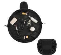URAQT Kosmetiktasche mit Kordelzug, Lazy Kosmetikbeutel, Groß Kapazität Make Up Tasche, One-Step Organizer Makeup Tasche Schminkbeutel für Lazy Damen (Schwarz)
