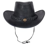 URBAN 5884 Cowboyhut aus echtem Leder, Western-Hut aus Rindsleder mit Verstellbarer Krempe und Kinnriemen - Grau, S