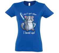 Urban Backwoods I Don't Get Older I Level Up Cat Damen T-Shirt Blau Größe L