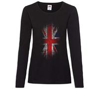 Urban Backwoods Vintage UK Union Jack Flag Damen Langarm T-Shirt Schwarz Größe M