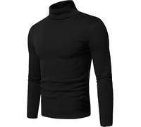 URBAN BUCK Herren Rollkragenhemd mit langen Ärmeln, schmale Passform, weiche Baumwolle, dehnbar, warm, Winterpullover, Schwarzes Rollkragenhemd für Herren, Mittel