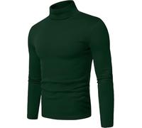 URBAN BUCK Herren-T-Shirt mit Rollkragen, langärmelig, gerippt, gestrickt, schmale Passform, Baumwolle, Rollkragenpullover, Grünes Rollkragen-Shirt für Herren, Klein