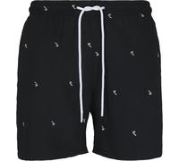 Badeshorts URBAN CLASSICS "Urban Classics Herren Embroidery Swim Shorts", Herren, Gr. S, US-Größen, schwarz, palmtree, 100% Polyester, Badehosen (67740510-S) schwarz, palmtree