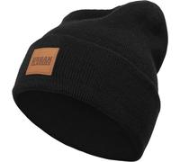 Urban Classics Unisex Strickmütze Leatherpatch Long Beanie Schwarz (Black 7), One Size (Herstellergröße: One Size)