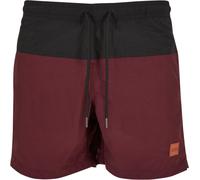 Urban Classics Herren Block Swim Shorts - Badeshorts mit Kordelzug & Taschen, schnelltrocknend, ideal für Strand, Pool & Urlaub,Cherry/Black,S