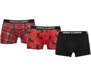 Urban Classics Boxershort Boxer Shorts 3-Pack Red Plaid Aop+Moose Aop+Black-S