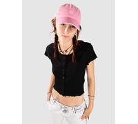 Urban Classics Ladies Cropped Button Up Rib Tee in Gr. XS in Schwarz