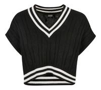 Rundhalspullover URBAN CLASSICS "Urban Classics Damen Ladies Cropped Knit College Slipover", Damen, Gr. XL, schwarz-weiß (schwarz), 100% Baumwolle, gestreift, oversize, V-Ausschnitt, Pullover Rundhals