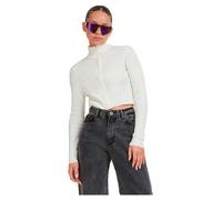 Urban Classics Cropped Rippstrick-Cardigan mit Reißverschluss Damen White Sand L