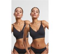 Sport-BH URBAN CLASSICS "Urban Classics Ladies Padded Rip Bra 2-Pack", Damen, Gr. XS, Cup 0, schwarz, schwarz, 92% Nylon, 8% Elasthan, BHs Sport-BH (36436905-XS) schwarz, schwarz