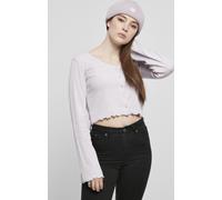 Langarmshirt URBAN CLASSICS "Urban Classics Damen Ladies Cropped Rib Cardigan", Mädchen, Gr. 4XL, softlila, 97% Baumwolle, 3% Elasthan, unifarben, slim fit, V-Ausschnitt, Shirts Langarmshirt (48291856