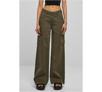 Urban Classics Damen Cargo-Hosen aus Twill, High-Waist, weite Beine, oliv, Größe 27