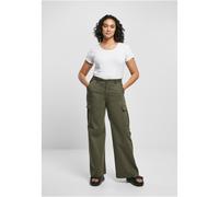 Urban Classics Damen Cargo-Hosen aus Twill mit hohem Bund, weit geschnitten, oliv, 28