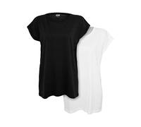 Urban Classics Damen Extended Shoulder Tee 2er Pack - Baumwoll T-Shirt mit überschnittenen Schultern, Loose Fit Basic für Alltag, Freizeit & Streetwear,2er Pack (1x Black, 1x White),M