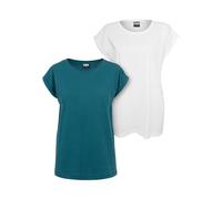 Urban Classics Damen Extended Shoulder Tee 2er Pack - Baumwoll T-Shirt mit überschnittenen Schultern, Loose Fit Basic für Alltag, Freizeit & Streetwear,Teal+White,3XL