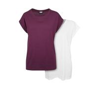 Urban Classics Damen T-Shirt Extended Shoulder Tee 2er-Pack - Baumwolle, White+Cherry, XS