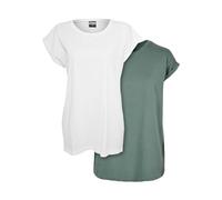 Urban Classics Damen T-Shirt Ladies Extended Shoulder Tee 2-Pack White+Paleleaf-XS