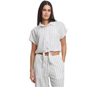 Klassische Bluse URBAN CLASSICS "Urban Classics Ladies Structured Striped Tied Blouse", Damen, Gr. XXL, sanftes weiß, schwarz, 92% Polyester, 6% Viskose, 2% Elasthan, Blusen (85276239-XXL) sanftes wei