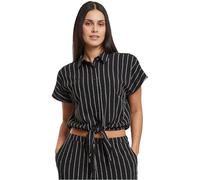 Klassische Bluse URBAN CLASSICS "Urban Classics Ladies Structured Striped Tied Blouse", Damen, Gr. XXL, schwarz, sanftes weiß, 92% Polyester, 6% Viskose, 2% Elasthan, Blusen (70671510-XXL) schwarz, sa