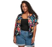 Urban Classics Damen Hemdbluse Ladies Viscose Resort Shirt, Kurzarm Bluse für Frauen, Loose Fit, Blackfruity, XXL