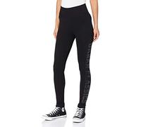 Urban Classics Damen High Waist Leggings Yoga-Fitness-Hose, Lange Streetwear- & Sporthose mit tonalem Logo Schriftzug, Farbe Schwarz, Größe XS
