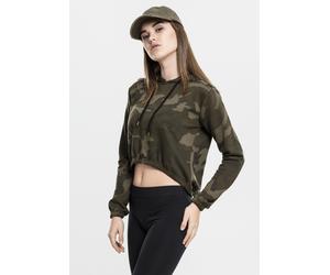 Urban Classics Damen Hoodie Ladies Camo Cropped Hoody Olive Camouflage-M