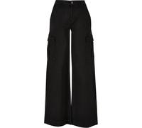Urban Classics Ladies High Waist Wide Leg Twill Cargo Pants in Gr. 29 in Schwarz